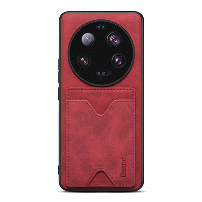 Red PU phone case with card slot for Xiaomi 13 Ultra, camera cutouts