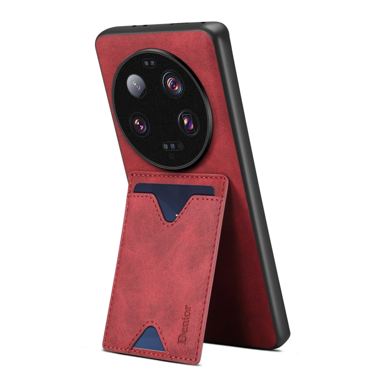 Red PU phone case with card slot holder for Xiaomi 13 Ultra, side view