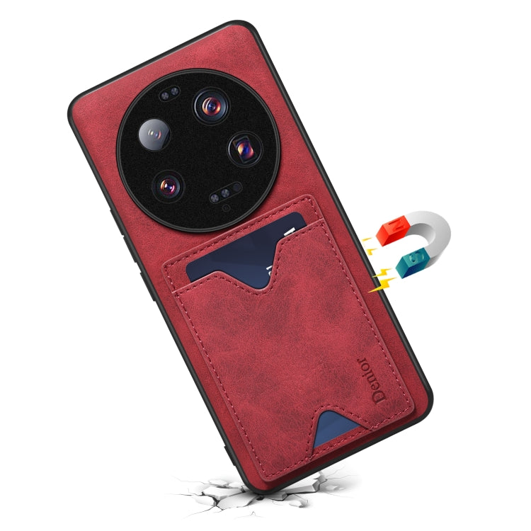Red PU phone case with card slot for Xiaomi 13 Ultra, angled back view