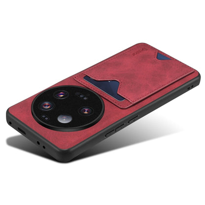 Red PU phone case with card slot holder for Xiaomi 13 Ultra, slim profile