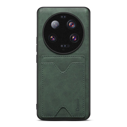 Green PU phone case with card slot for Xiaomi 13 Ultra, camera cutouts