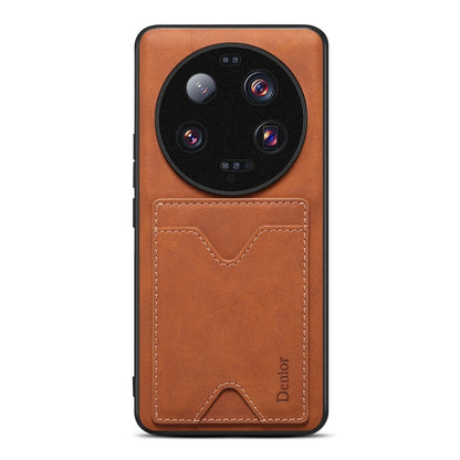 Brown PU phone case with card slot for Xiaomi 13 Ultra, camera cutouts