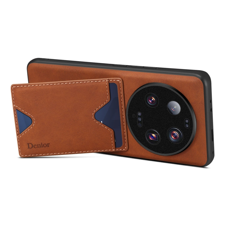 Brown PU phone case with card slot holder for Xiaomi 13 Ultra, side angle