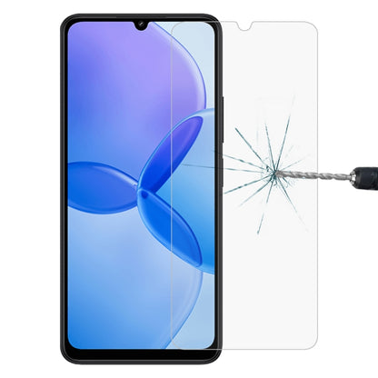 Clear 2.5D tempered glass screen protector placed on phone, crack test example