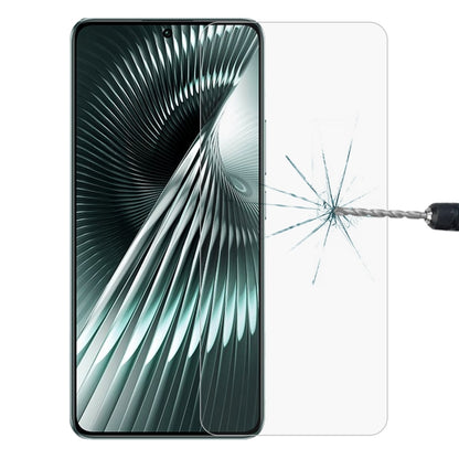 Clear 2.5D tempered glass screen protector applied to phone, crack test shown