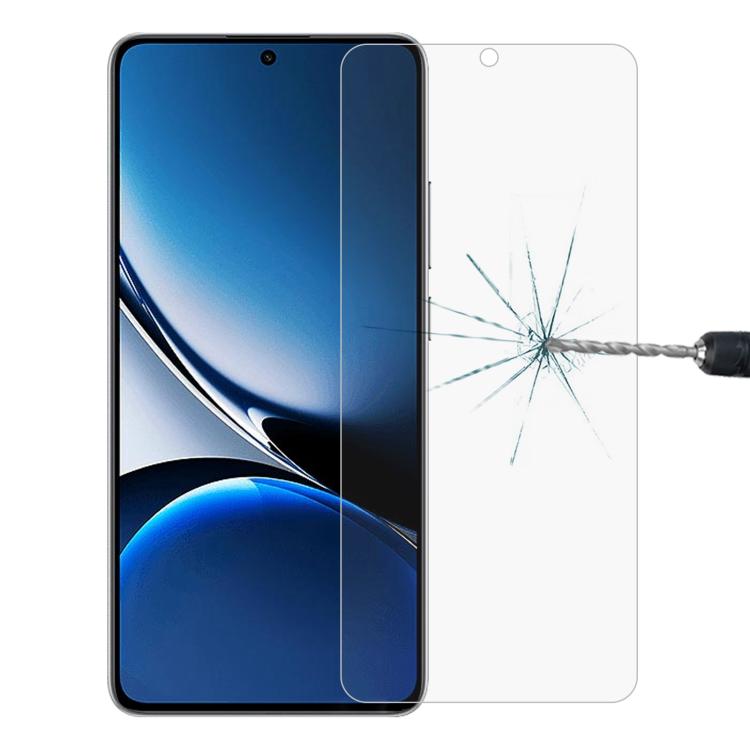 0.26mm 9H 2.5D tempered glass screen protector film on phone display, impact-cracked