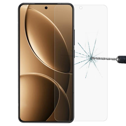 Clear tempered glass screen protector film for smartphone, with impact crack demo