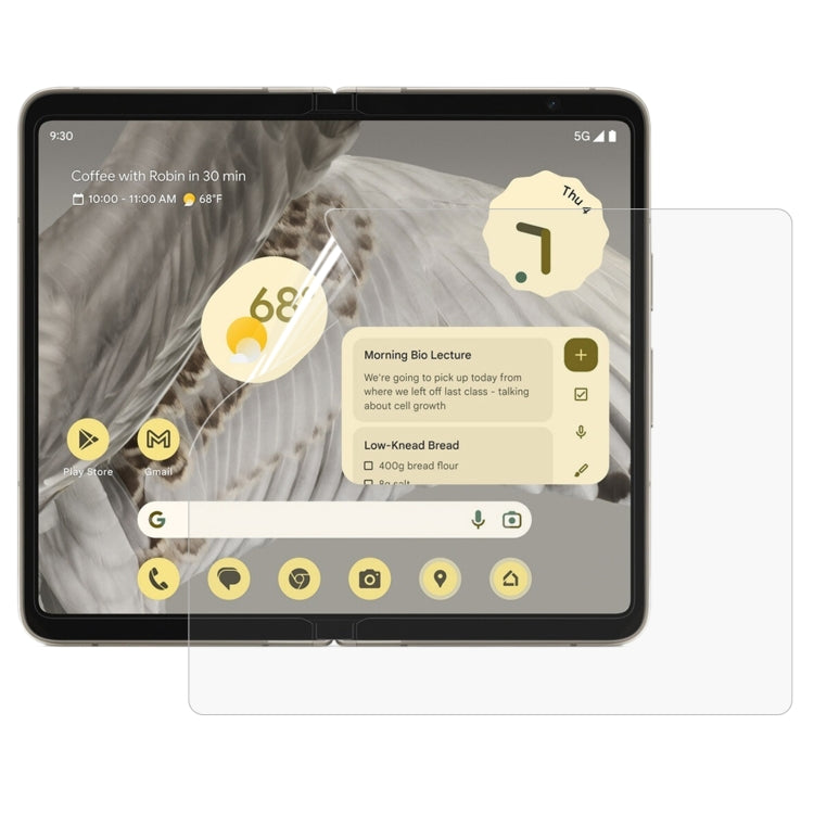Hydrogel screen protector film laid over tablet display, clear full coverage