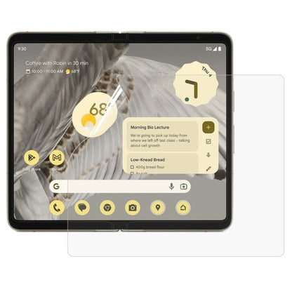 Hydrogel screen protector film laid over tablet display, clear full coverage