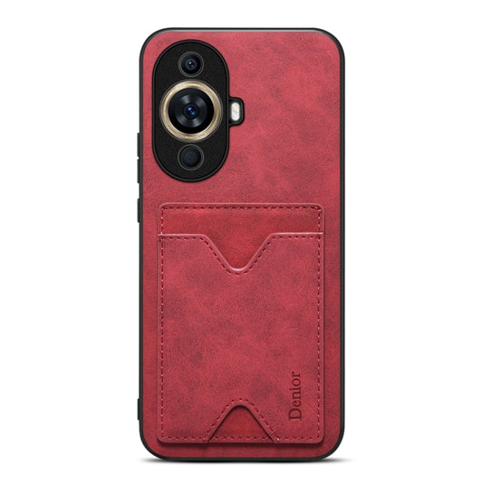 Red PU phone case with back card pocket and camera cutout