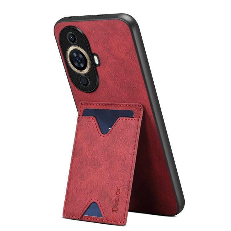 Red PU phone case with side card slot holder and camera opening