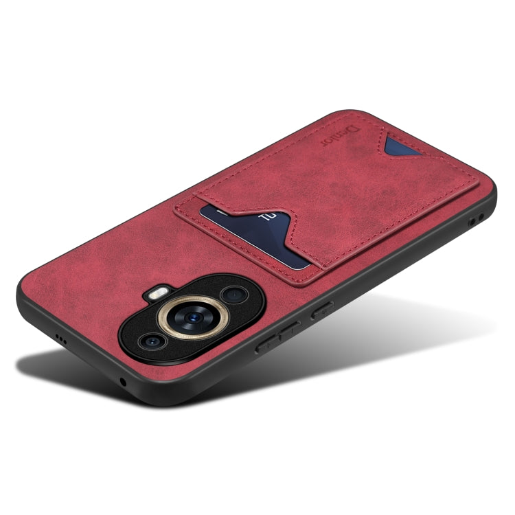 Red PU phone case with card holder slot cover and camera protection