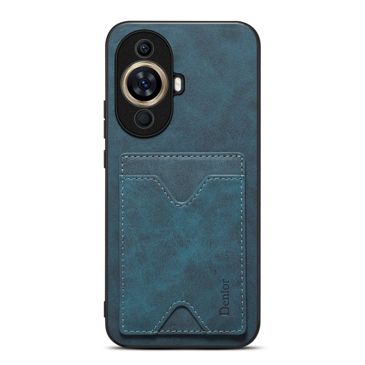 Denior PU phone case with card slot, teal textured back and dual-camera cutouts
