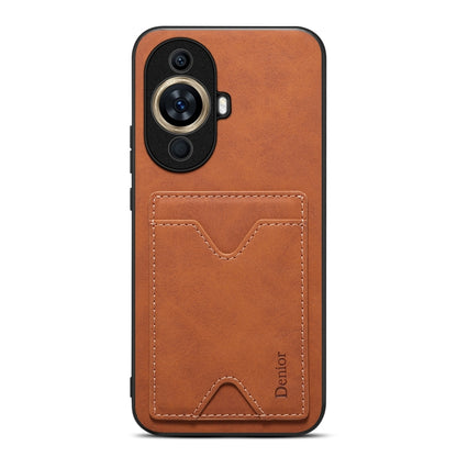 Denior PU phone case with card slot, brown leather-look back and dual-camera cutouts