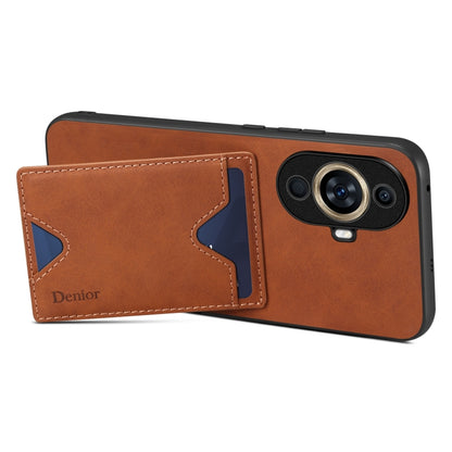 Denior PU phone case with card slot, brown back and front pocket view with camera cutout
