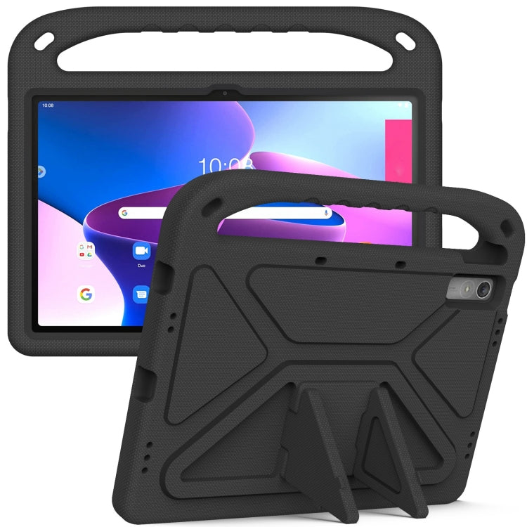 Black EVA shockproof tablet case with built-in kickstand and handle holder