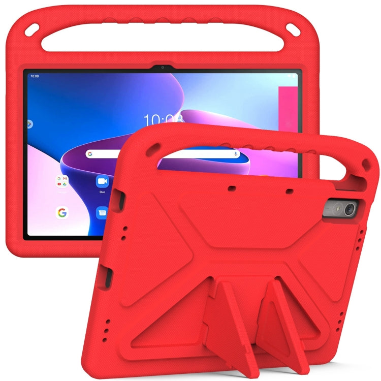 Red EVA shockproof tablet case with built-in kickstand and handle holder