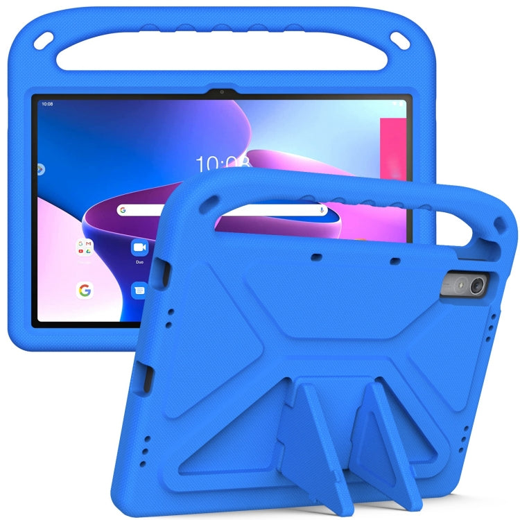 Blue EVA shockproof tablet case with built-in kickstand and handle holder