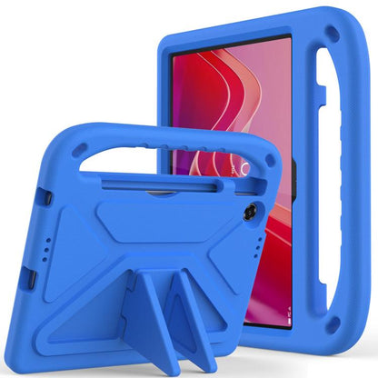 Blue EVA shockproof tablet case with built-in kickstand and handle holder