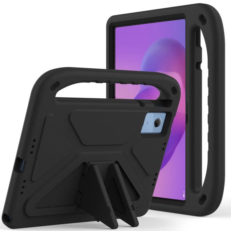 Black EVA shockproof tablet case with built-in handle and kickstand holder