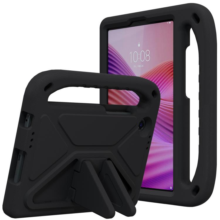Shockproof EVA tablet case with holder, black, with built-in stand and grip handle.