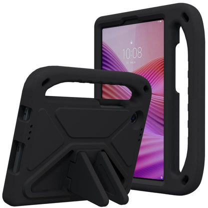 Shockproof EVA tablet case with holder, black, with built-in stand and grip handle.