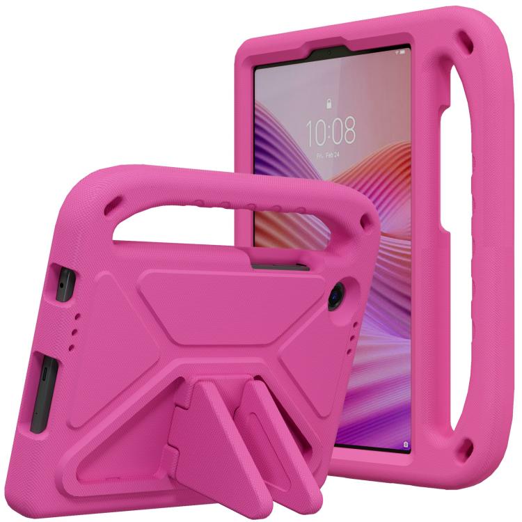 Shockproof EVA tablet case with holder, magenta, with built-in stand and grip handle.
