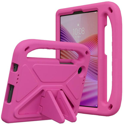 Shockproof EVA tablet case with holder, magenta, with built-in stand and grip handle.