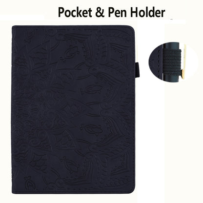 Black embossed leather folio case with pocket and pen holder on front cover