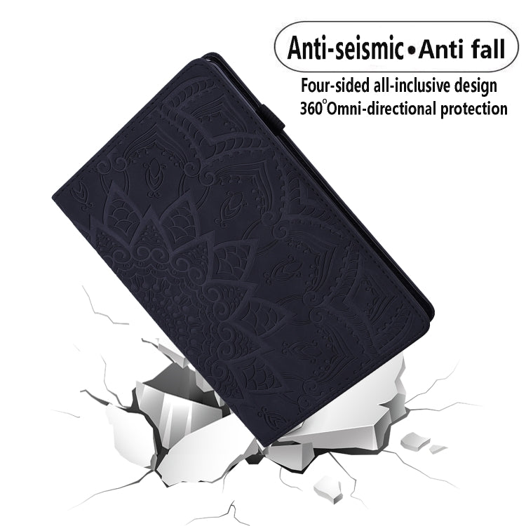 Black embossed leather folio case with protective front cover and sturdy corners