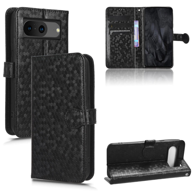 Black honeycomb dot leather phone case with folio wallet, kickstand