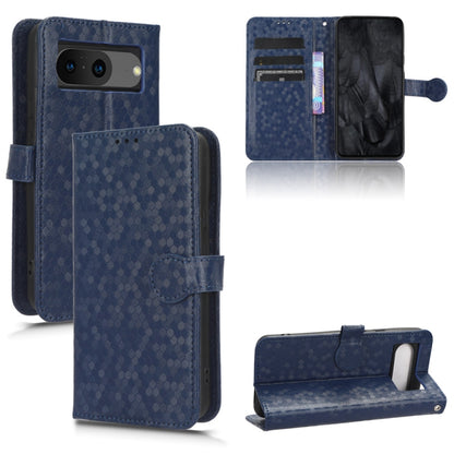 Blue honeycomb dot leather phone case with folio wallet, kickstand