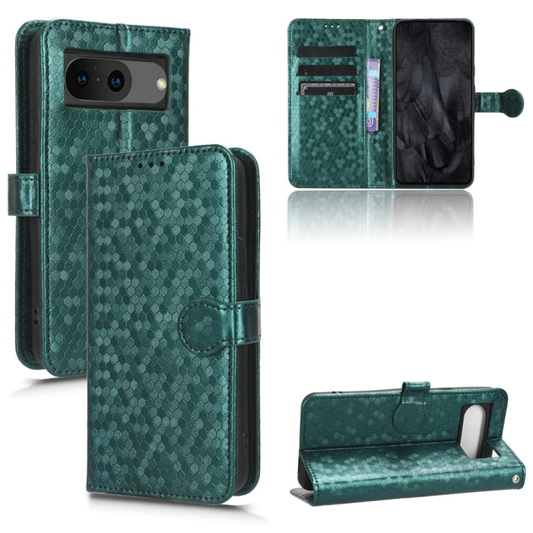 Green honeycomb dot leather phone case with folio wallet, kickstand