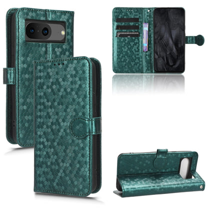 Green honeycomb dot leather phone case with folio wallet, kickstand