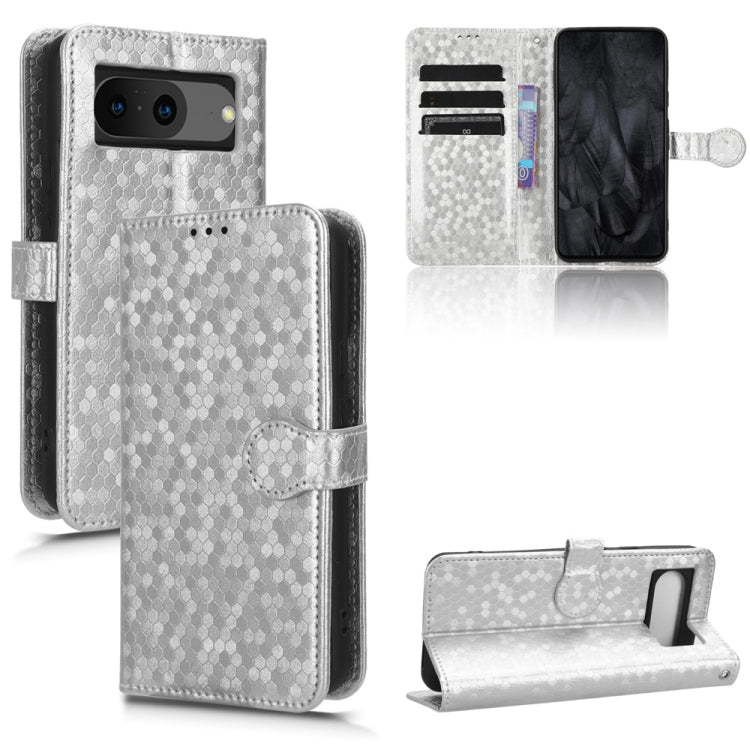 Silver honeycomb dot leather phone case with folio wallet, kickstand