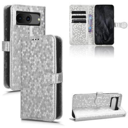 Silver honeycomb dot leather phone case with folio wallet, kickstand