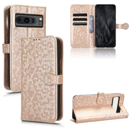 Beige gold honeycomb dot leather phone case with folio wallet, card slots