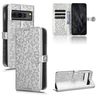 Silver honeycomb dot leather phone case with folio wallet, card slots