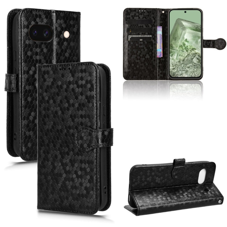 Black honeycomb dot leather folio phone case with card slots and stand