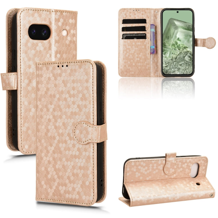 Gold honeycomb dot leather folio phone case with card slots and stand