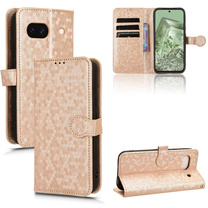 Gold honeycomb dot leather folio phone case with card slots and stand