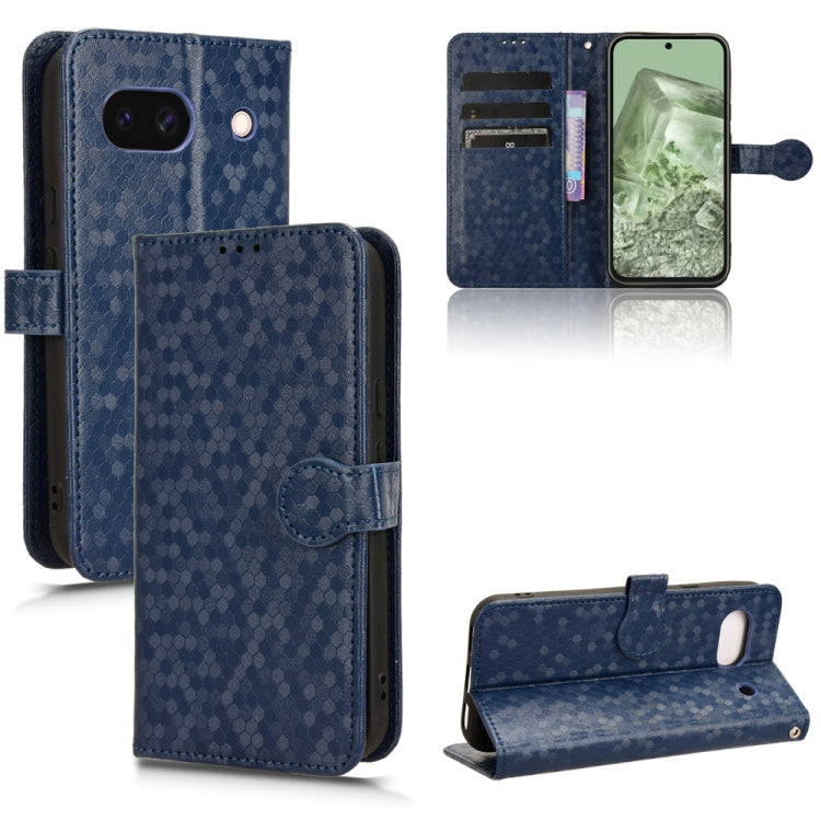 Blue honeycomb dot leather folio phone case with card slots and stand