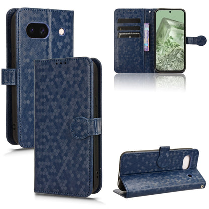 Blue honeycomb dot leather folio phone case with card slots and stand