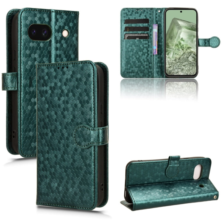 Green honeycomb dot leather folio phone case with card slots and stand