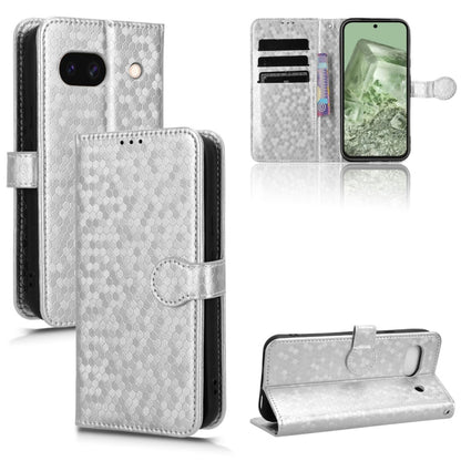 Silver/white honeycomb dot leather folio phone case with card slots and stand