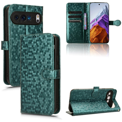 Green honeycomb dot leather folio phone case with card slots and stand