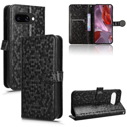 Honeycomb dot leather phone case wallet with card slots and kickstand, black
