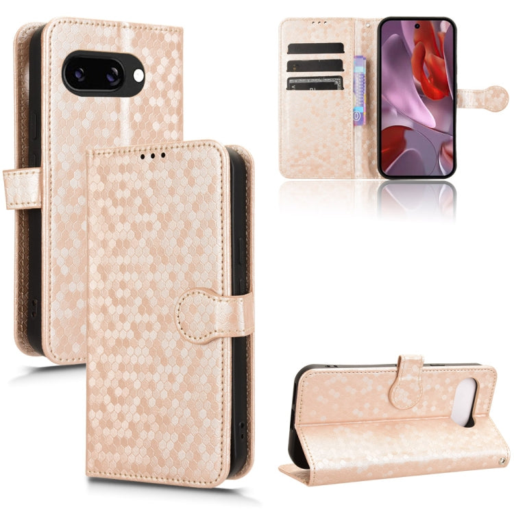 Honeycomb dot leather phone case wallet with card slots and kickstand, beige