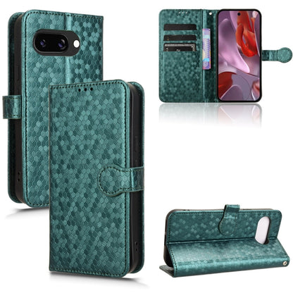 Honeycomb dot leather phone case wallet with card slots and kickstand, teal green