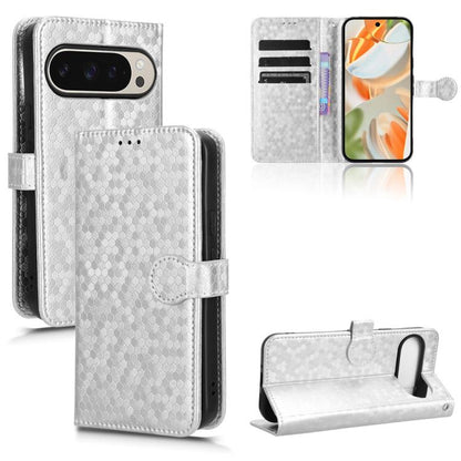 Honeycomb dot leather phone case wallet with card slots and kickstand, light silver